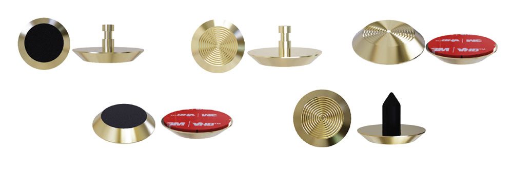 Brass tactile studs with concentric rings, carborundum insert and self-adhesive backing
