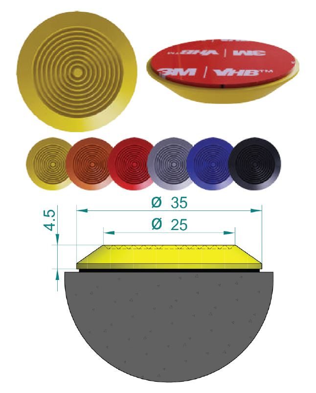 Self-adhesive peel-and-stick PU tactile stud