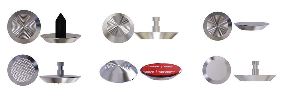 Stainless steel tactile studs in concentric ring, diamond, poly insert, carborundum and hollow-back types